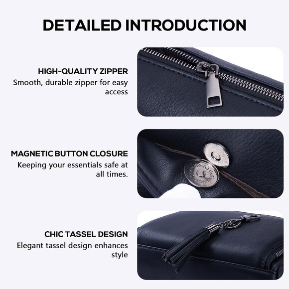 Versatile Vegan Leather Crossbody Bag: RFID Protection, 4 Pockets, Adjustable - Picture 5 of 7